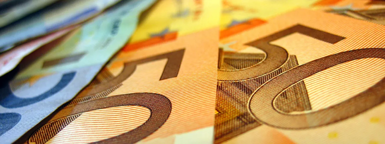 Closeup photo of a range of euro notes