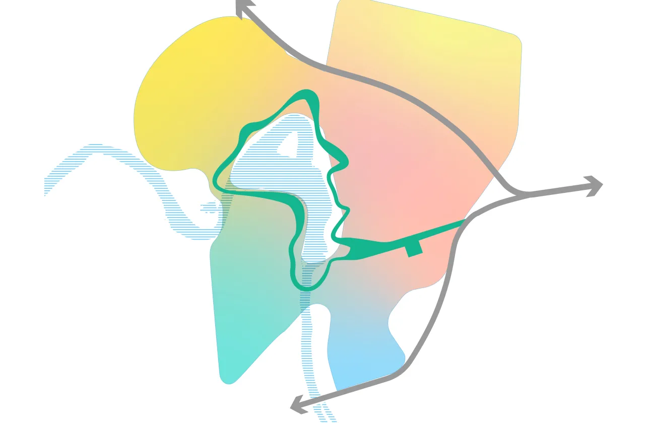 A rendering of Smith's campus that shows blending and cohesion between the various areas of campus. A loop around the entirety of Paradise Pond is highlighted as a main feature.