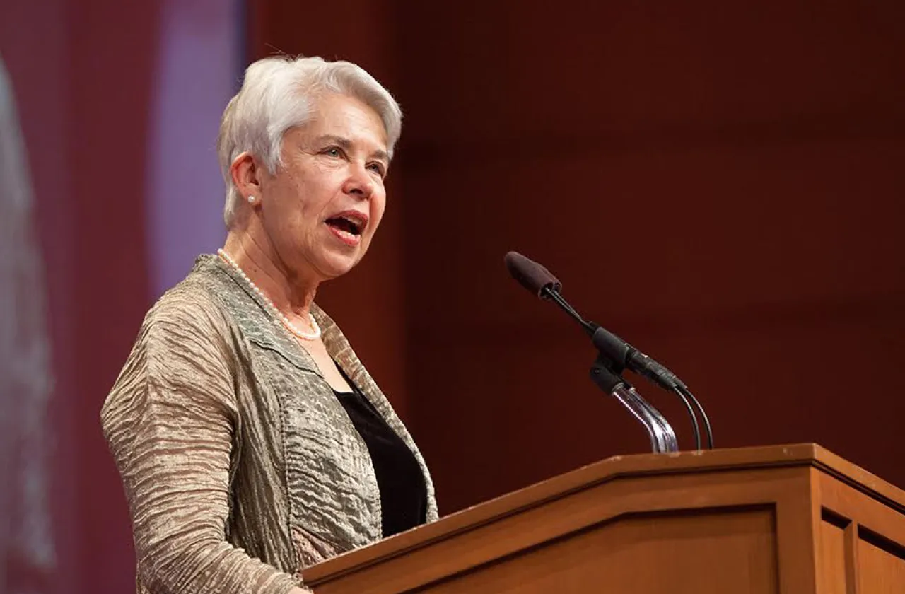 Carol T. Christ at a podium