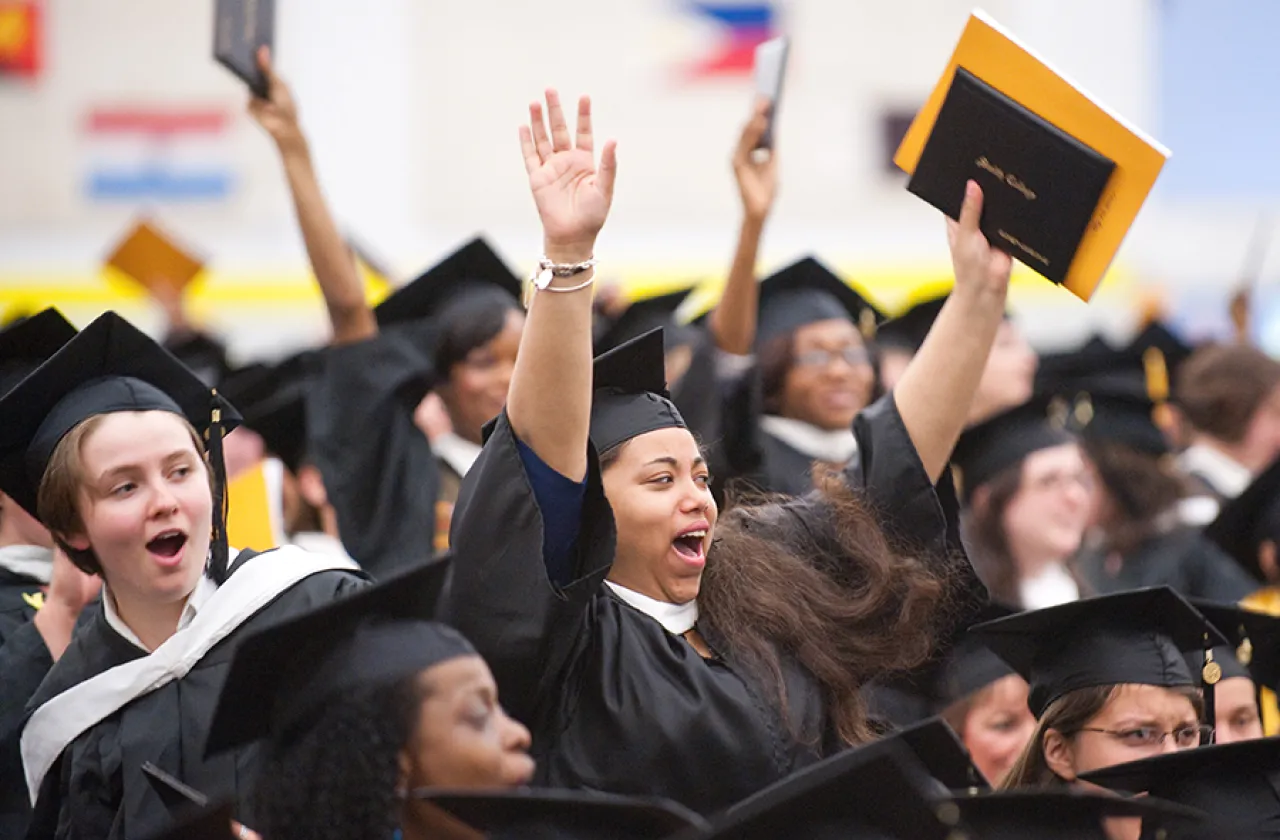 A crowd of students at Commencement