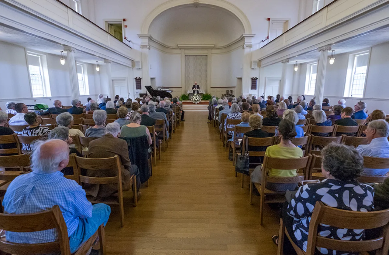 View of the attendees from the rear of the chapel