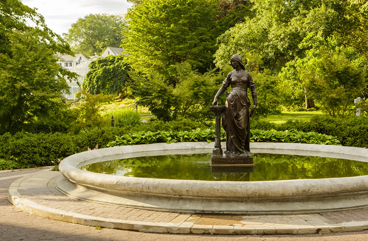 Distant shot of the Lanning Fountain