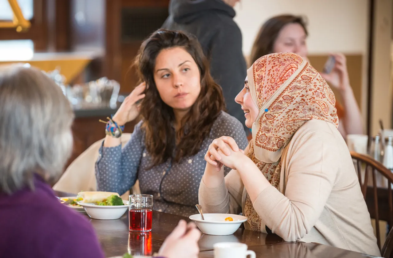 Students eating in the Quad dining room