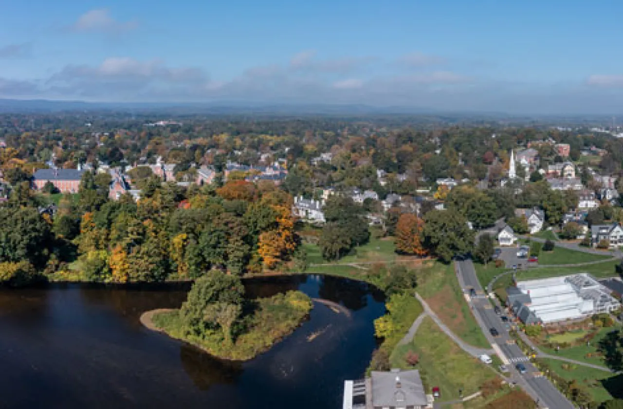 aerial view of Smith College paradise pond