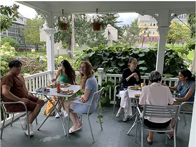 students on a porch