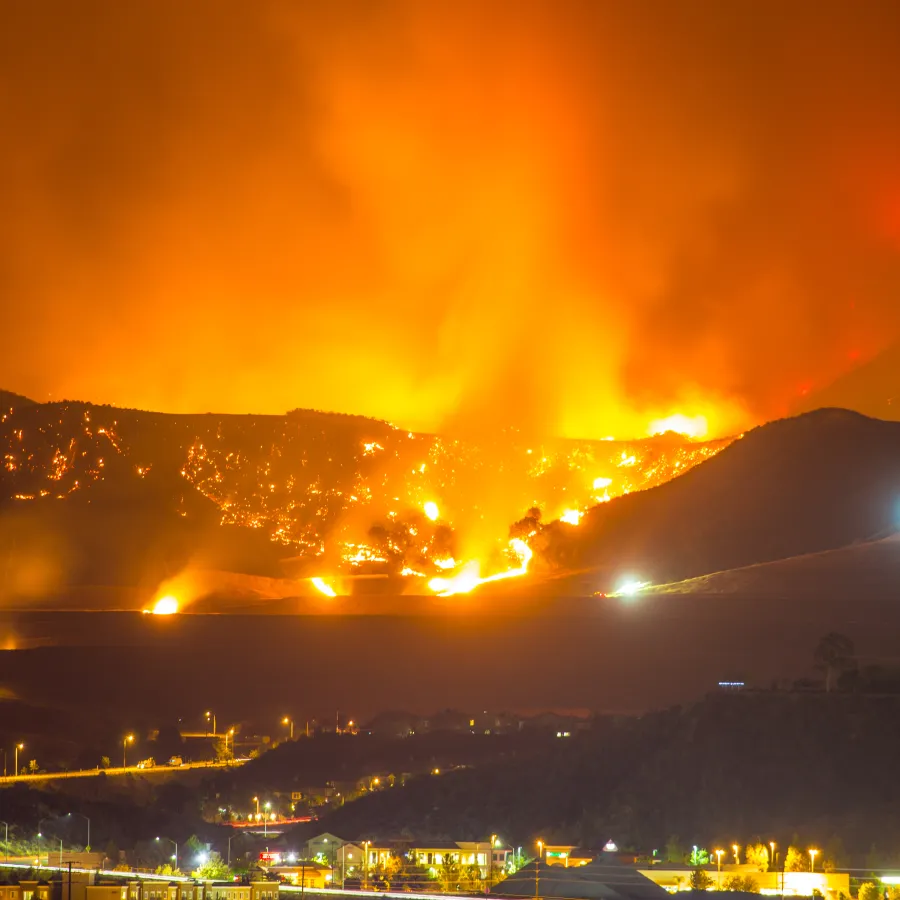Night long exposure photograph of the Santa Clarita wildfire in CA.
