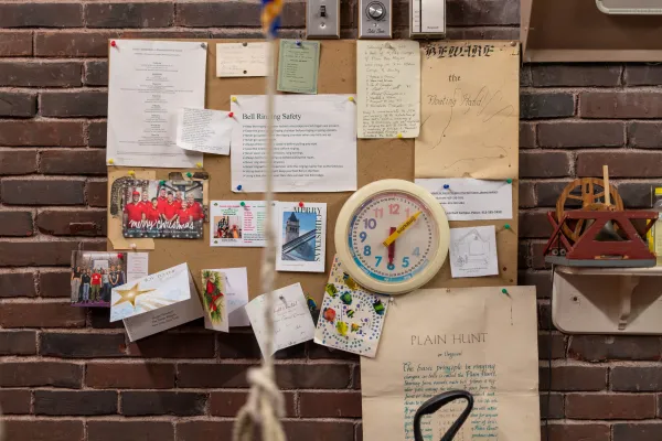 A board in the Mendenhall Bell Tower
