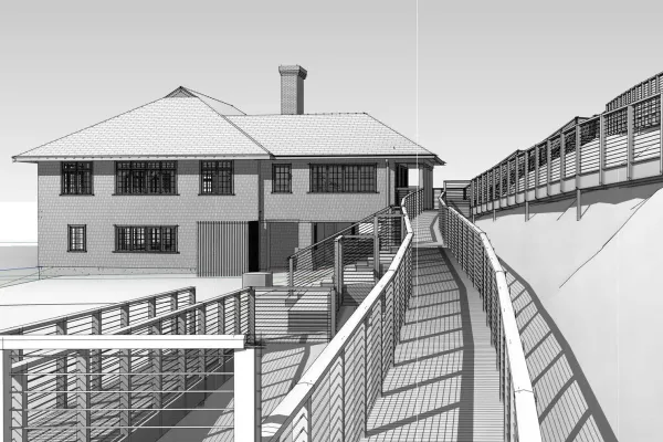 Black-and-white rendering of Crew House renovations