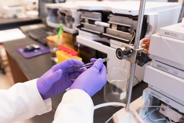 Closeup of a science lab station with equipment