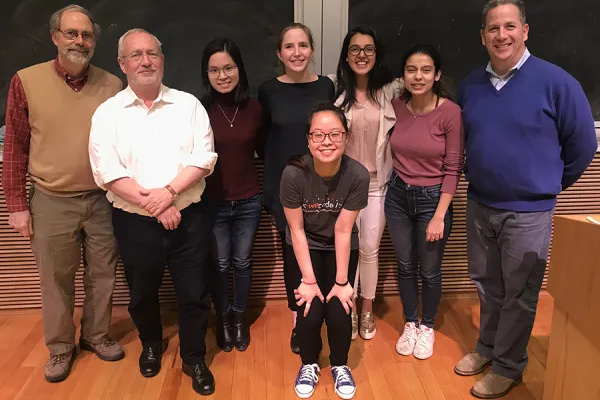 Judges and winners of this year's stock pitch competition with co-presidents of the Smith College Investment Club.