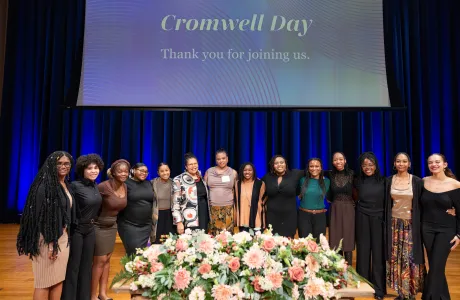 Students and staff members with President Sarah on Cromwell Day