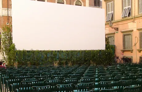 Film projection set up on Italian street