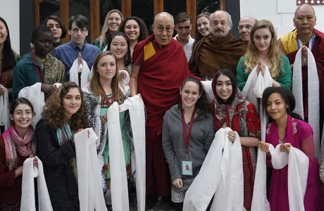 Group of students meeting His Holiness the Dalai Lama