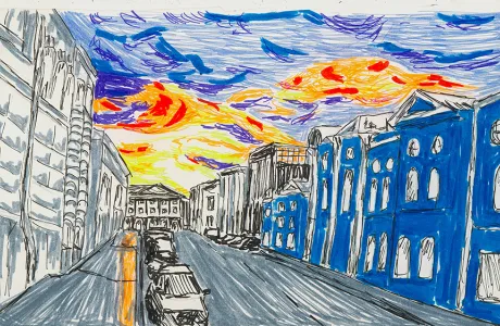 Drawing of scene in Russia by Catie Lomoe-Thompson '21