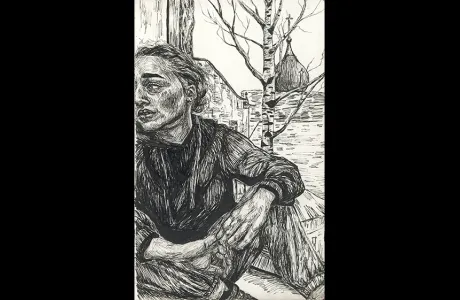 Drawing of scene in Russia by Catie Lomoe-Thompson '21