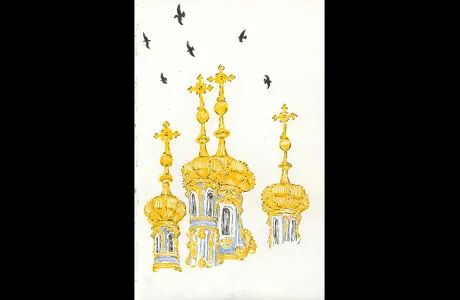 Drawing of scene in Russia by Catie Lomoe-Thompson '21