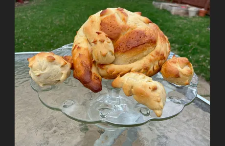 Baked bread sculpture, "Dragon Mother," by Sarah Erickson