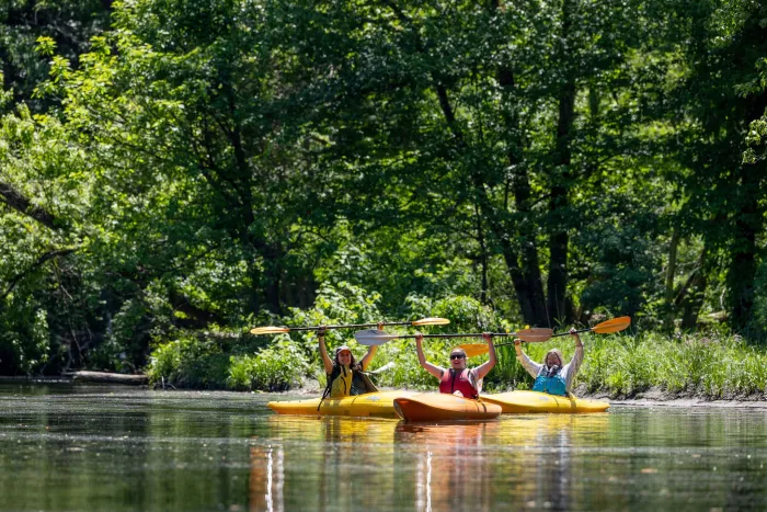 Smithies kayaking on the Mill River during Reunion II