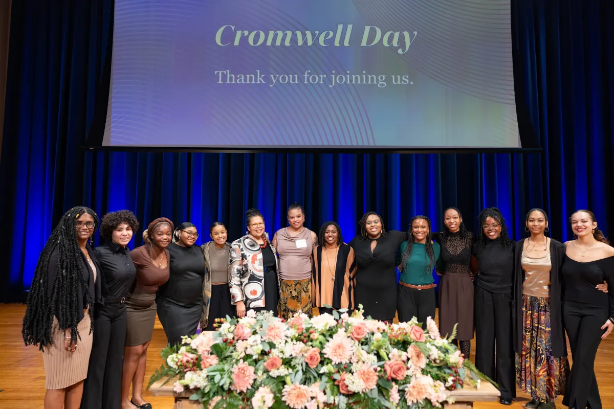 Students and staff members with President Sarah on Cromwell Day